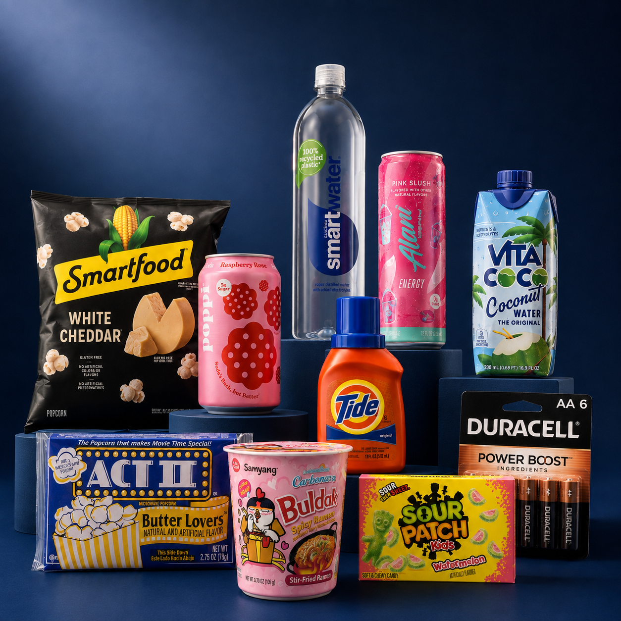 A sample product mix stocked in a Sidecar smart vending machine at an apartment community